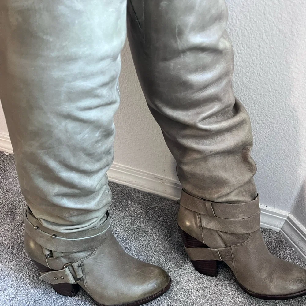 Fergie Taupe Leather Over the Knee Boots - Picture 2 of 2